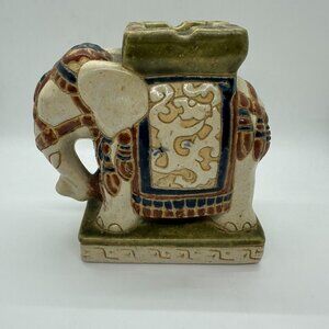 Vintage Asian Style Ceramic Glazed Elephant Statue Plant Stand Book End 6 x 9"